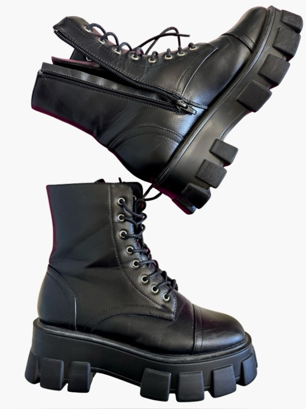 Nasty Gal Black Chunky Lug Lace-Up Platform Boots